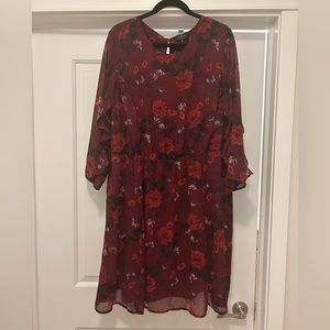 Like New Lucky Brand Floral chiffon dress with ruffle sleeve 2x